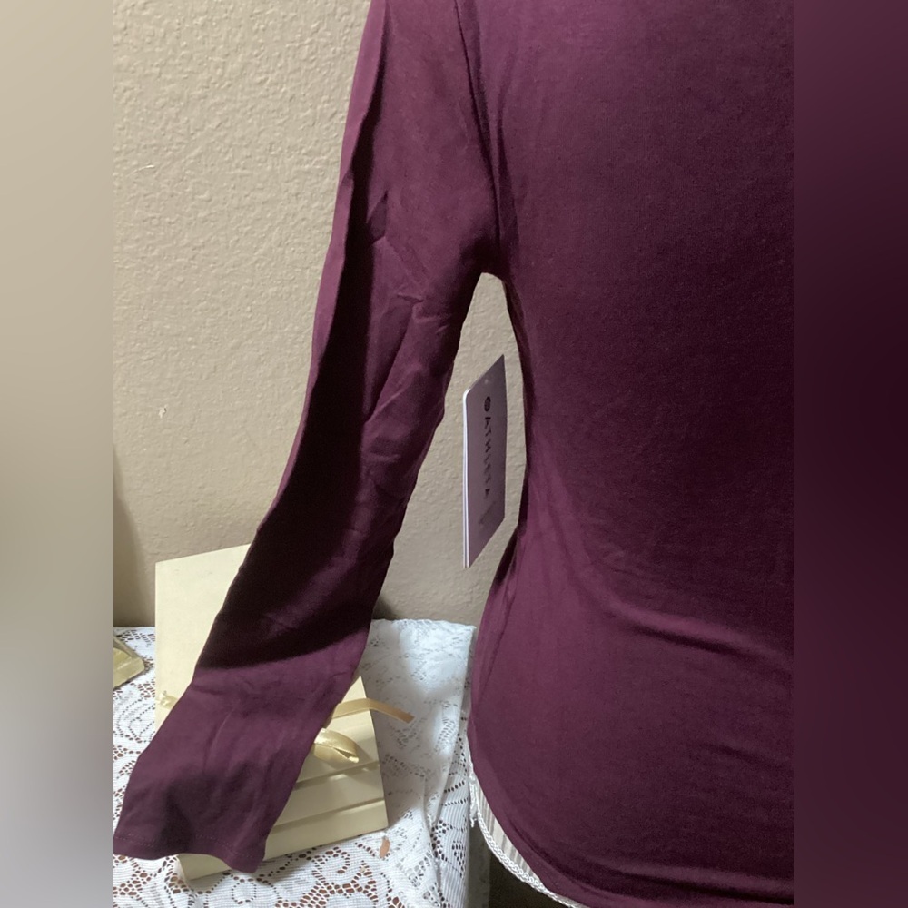 NEWT ATHLETA Burgundy Button-Up Top - Picture 5 of 12